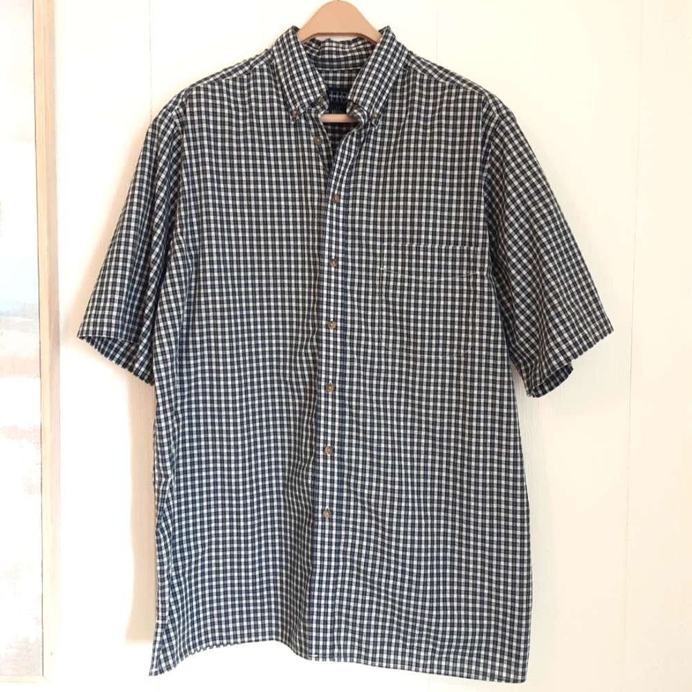 Harbor Bay Men's Short Sleeve Shirt Large/Tall Blue Grey White Plaid